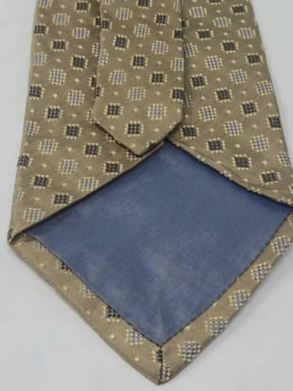 Club Room Men's Tie Gold Champagne Geometric Square Pattern 100% Imported Silk